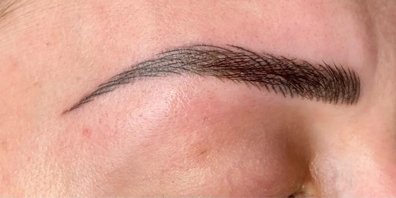 Fresh hair-stroke brows, close up
