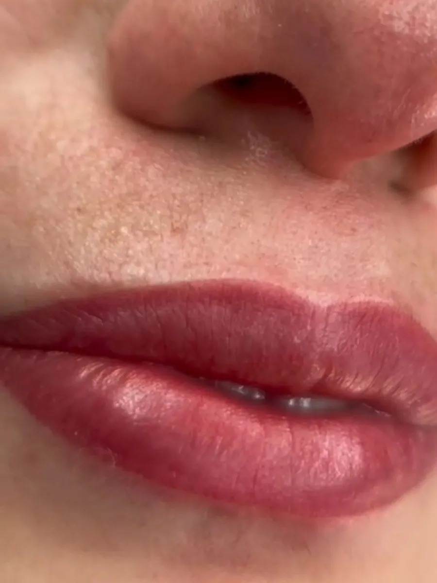 Semi-permanent lip blush, close up